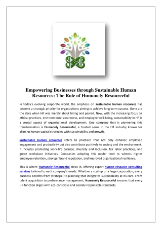 Humanely Resourceful: Best in Sustainable human resources management