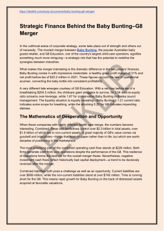 Strategic Financial Assessment of the Baby Bunting and G8 Education Merger