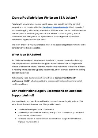 Can a Pediatrician Write an ESA Letter
