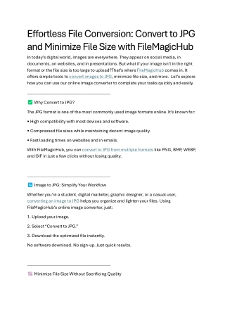 Effortless File Conversion Convert to JPG and Minimize File Size with FileMagicHub