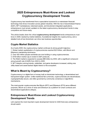 2025 Entrepreneurs Must-Know and Lookout Cryptocurrency Development Trends