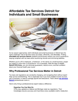Affordable Tax Services Detroit for Individuals and Small Businesses