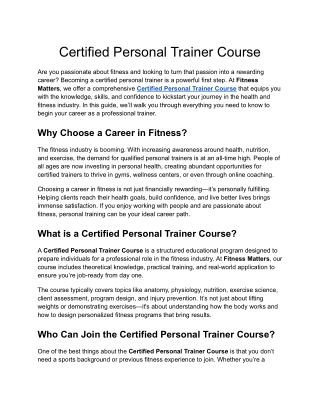 Certified Personal Trainer Course