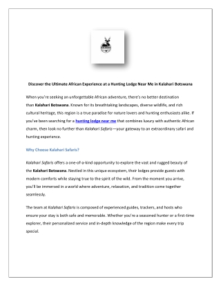 Discover the Ultimate African Experience at a Hunting Lodge Near Me in Kalahari 