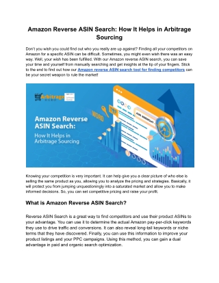 Amazon Reverse ASIN Search: How It Helps in Arbitrage Sourcing