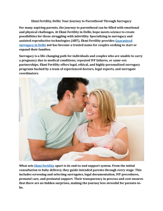 Ekmi Fertility, Delhi Your Journey to Parenthood Through Surrogacy