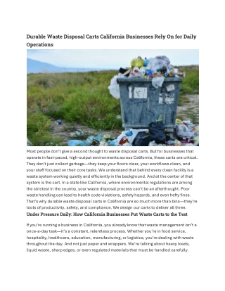Durable Waste Disposal Carts California Businesses Rely On