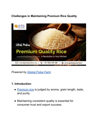 Challenges in Maintaining Premium Rice Quality