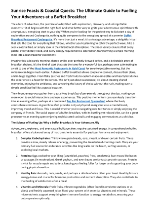 Sunrise Feasts & Coastal Quests The Ultimate Guide to Fueling Your Adventures at a Buffet Breakfast