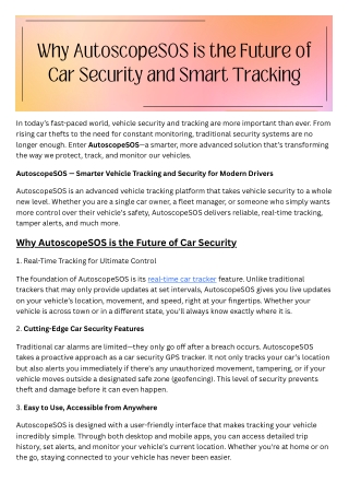 AutoscopeSOS – The Ultimate Solution for Real-Time Vehicle Tracking and Security