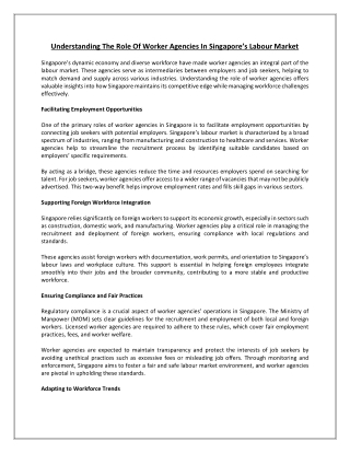 Understanding the Role of Worker Agencies in Singapore’s Labour Market