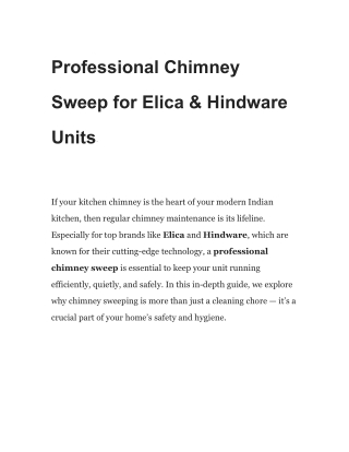 Professional Chimney Sweep for Elica & Hindware Units·