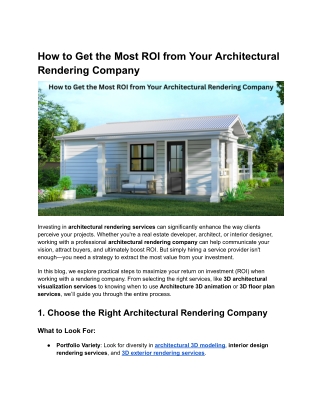 How to Get the Most ROI from Your Architectural Rendering Company