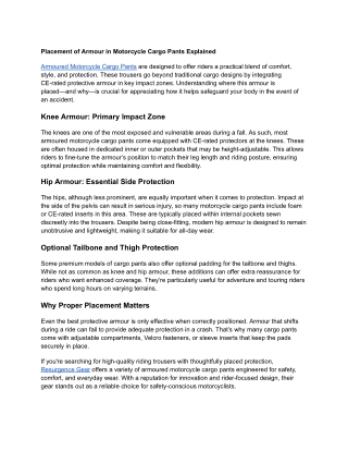 Placement of Armour in Motorcycle Cargo Pants Explained