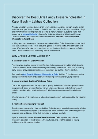 Discover the Best Girls Fancy Dress Wholesaler in Karol Bagh – Lekhus Collection