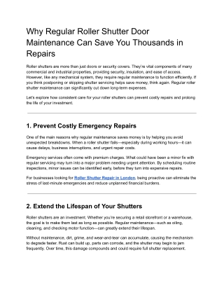 Why Regular Roller Shutter Door Maintenance Can Save You Thousands in Repairs
