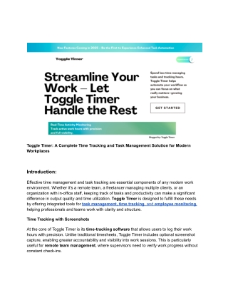 Toggle Timer_ A Complete Time Tracking and Task Management Solution for Modern Workplaces