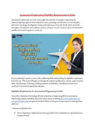 Aeronautical Engineering Eligibility Requirement - Alpine Group Of Institutes