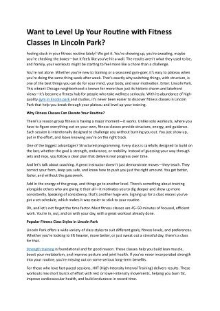 Fitness Classes In Lincoln Park