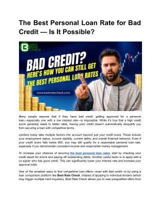 The Best Personal Loan Rate for Bad Credit — Is It Possible