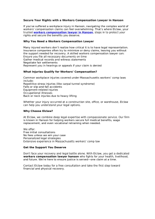 Secure Your Rights with a Workers Compensation Lawyer in Hanson