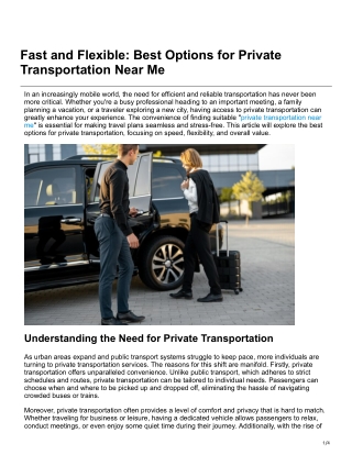Fast and Flexible Best Options for Private Transportation Near Me