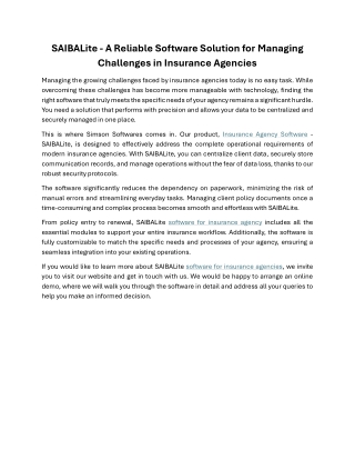 A Reliable Software Solution for Managing Challenges in Insurance Agencies