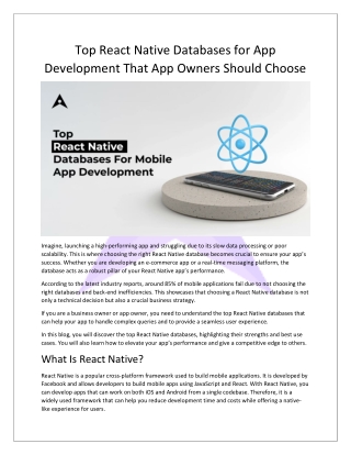 Top React Native Databases for App Development That App Owners Should Choose