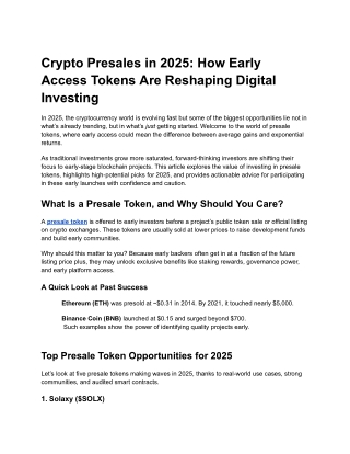 Crypto Presales in 2025_ How Early Access Tokens Are Reshaping Digital Investing
