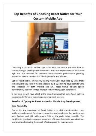 Top Benefits of Choosing React Native for Your Custom Mobile App