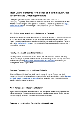 Best Online Platforms for Science and Math Faculty Jobs in Schools and Coaching Institutes