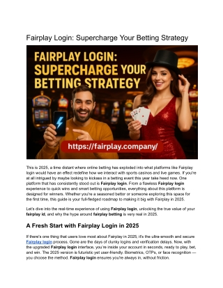 Fairplay Login_ Supercharge Your Betting Strategy