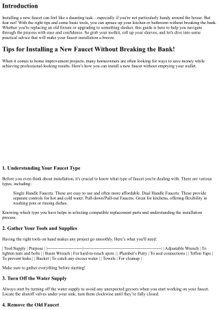 **Tips for Installing a New Faucet Without Breaking the Bank!**