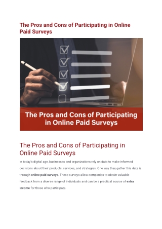 The Pros and Cons of Participating in Online Paid Surveys