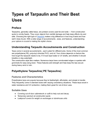 Types of Tarpaulin and Their Best uses