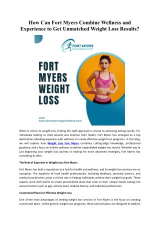 How Can Fort Myers Combine Wellness and Experience to Get Unmatched Weight Loss Results