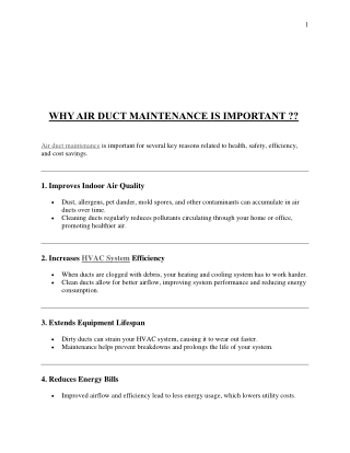 WHY AIR DUCT MAINTENANCE IS IMPORTANT ??