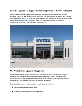 Top Industrial Equipment Suppliers for Reliable Machinery Solutions