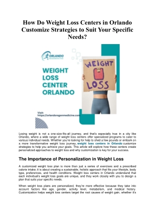 How Do Weight Loss Centers in Orlando  Customize Strategies to Suit Your Specific Needs