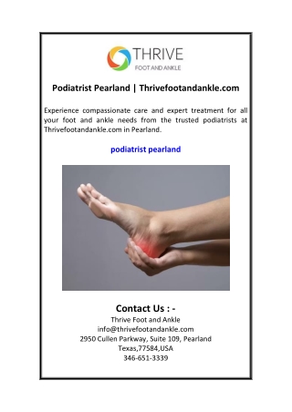Podiatrist Pearland  Thrivefootandankle.com