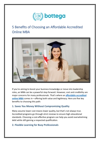 5 Benefits of Choosing an Affordable Accredited Online MBA