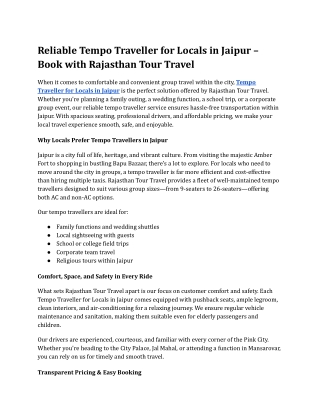 Reliable Tempo Traveller for Locals in Jaipur – Book with Rajasthan Tour Travel
