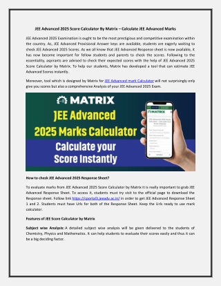 JEE Advanced 2025 Score Calculator By Matrix – Calculate JEE Advanced Marks