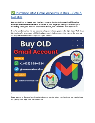 ✅ Purchase USA Gmail Accounts in Bulk – Safe & Reliable