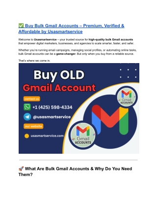 ✅ Buy Bulk Gmail Accounts – Premium, Verified & Affordable by Usasmartservice