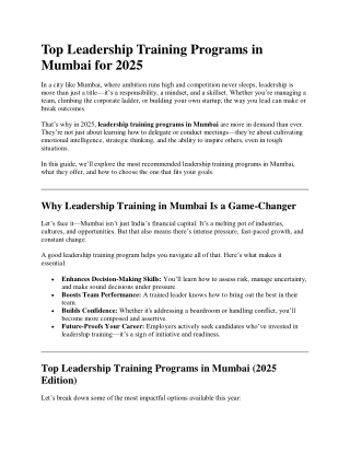 Top Leadership Training Programs in Mumbai for 2025