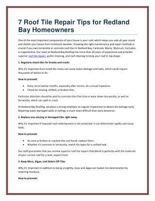 7 Roof Tile Repair Tips for Redland Bay Homeowners