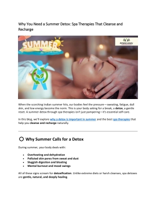 Why You Need a Summer Detox Spa Therapies That Cleanse and Recharge