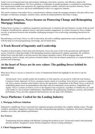 Nexys, LLC:    Rethinking the Mortgage Industry with    Smart Innovation and