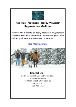 Nad Plus Treatment  Rocky Mountain Regenerative Medicine